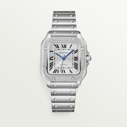 replica cartier Santos de Cartier Uhr Mittleres Modell Automatik Stahl Diamanten CRW4SA0005
